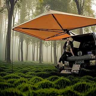 270 Degree Vehicle Awning, Rooftop Pullout Waterproof Sun Shelter with UPF50+, Reinforced Hinges & Poles for SUVs, Trucks, and Vans - Ideal for Camping