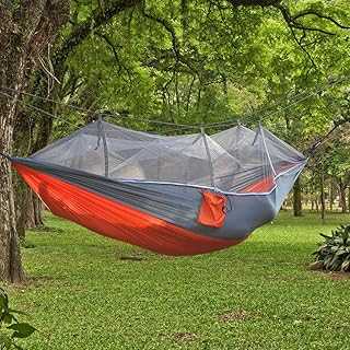 Camping Hammocks with Mosquito Net, Portable Hanging Bed for 1-2 Persons, Parachute Fabric Outdoor Sleep Swing