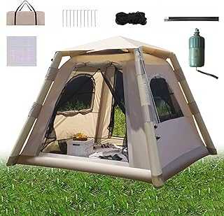 Inflatable Camping Tent, Portable Easy Setup Waterproof Windproof UV-Proof for 2-4 Persons, Ideal for Outdoor Camping, Festivals, Backyard Sleepovers with Carry Bag and Large Mesh Windows