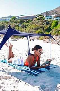 SUN NINJA Pop Up Beach Tent Sun Shelter UPF50+ with Sand Shovel, Ground Pegs and Stability Poles, Outdoor Shade for Camping Trips, Fishing, Backyard Fun or Picnics (NAVY)